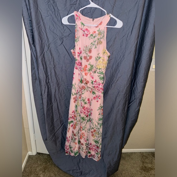 Tommy Hilfiger Halter Top light pink floral chiffon midi dress. - Picture 2 of 5